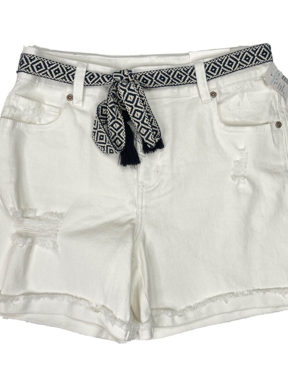 Maurices White Denim Shorts with Navy Tassel Belt New!